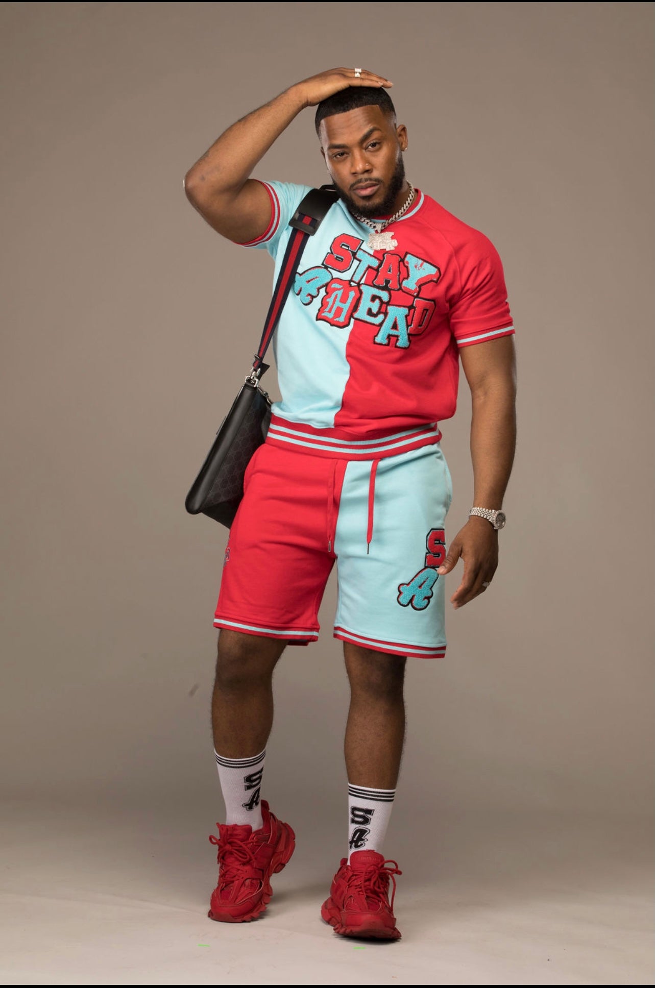 Red/ Light blue Varsity Short Set