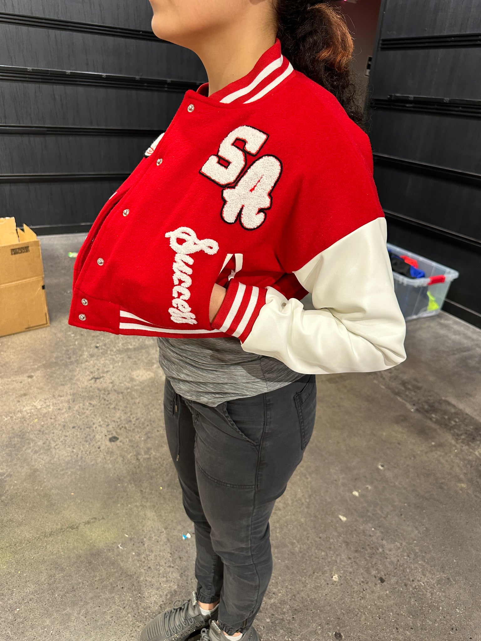 Red Signature Varsity Crop jacket