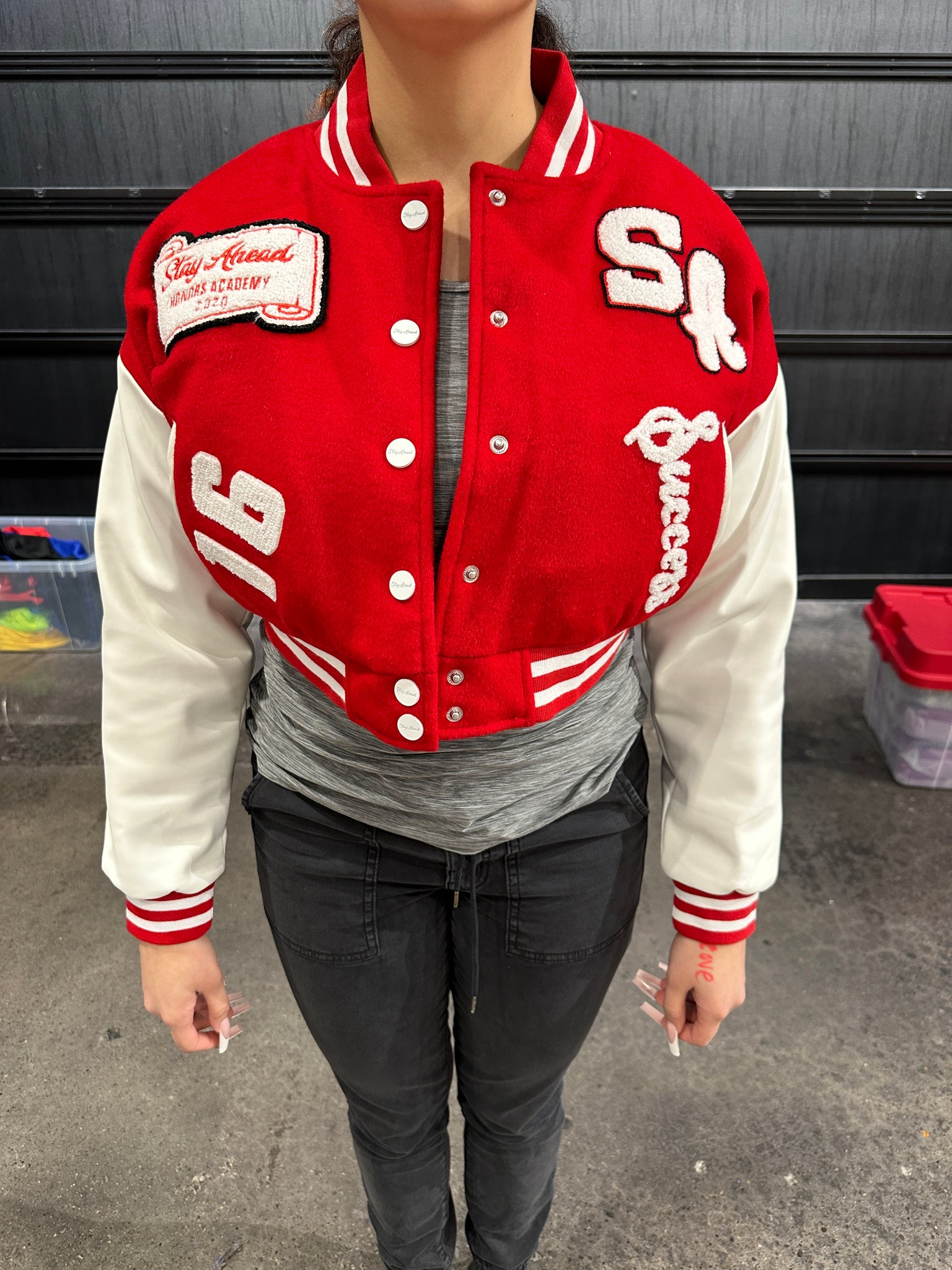 Red Signature Varsity Crop jacket