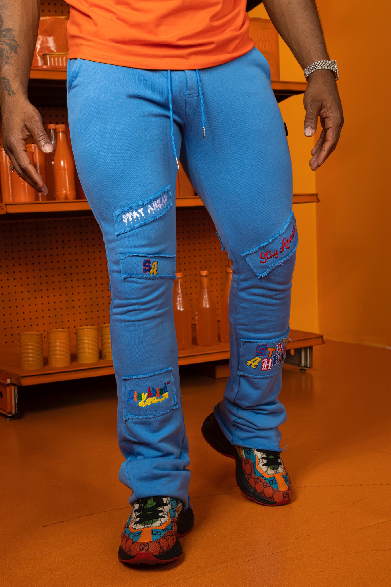 Blue Anniversary Stacked Pants