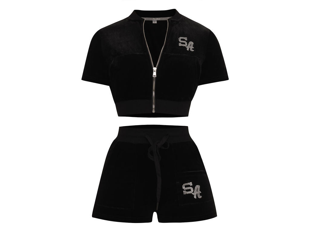 Black Velvet Crop Set